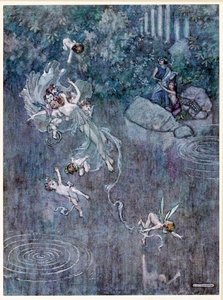 オベロン: 真夏の夜の夢、パブから公正なエーグルと彼の信仰を破る. 1914年。 作： William Heath Robinson