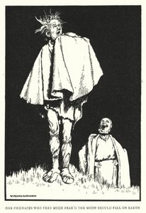 月が地球に落ちることを非常に恐れていたフェニャーレスの一人（リトグラフ 作： William Heath Robinson