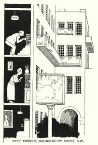 ボルダーズベリー・コートのペットコーナー、SW（リトグラフ 作： William Heath Robinson