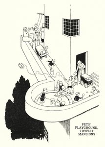 ペットの遊び場」「トライプリットマンション」（リトグラフ 作： William Heath Robinson
