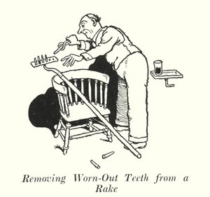 熊手の磨耗した歯の除去（リトグラフ 作： William Heath Robinson