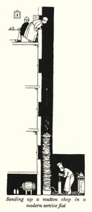 モダンなサービスフラットでマトンチョップを送る（リトグラフ 作： William Heath Robinson
