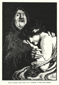 彼女は親切で、よく食べるお坊さんを賞賛していた（リトグラフ 作： William Heath Robinson