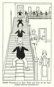 階段のカーペットを使い続けるときの簡単な注意点（リトグラフ 作： William Heath Robinson