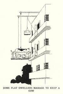 平地に住む人々が牛を飼う（リトグラフ