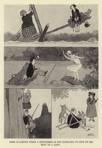 紳士が女性に席を譲ることを期待されないいくつかの機会 作： William Heath Robinson