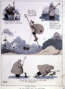 スプリングノート - 羊飼いたちと牧草地で（水彩画 作： William Heath Robinson