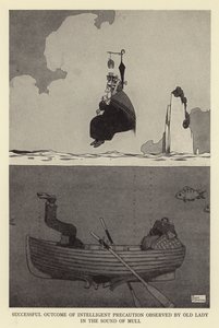 老婦人がマルの音で観察した知的予防策の成功結果 作： William Heath Robinson