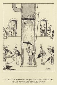 最新のBrolley Worksで傘の防水品質をテストする 作： William Heath Robinson