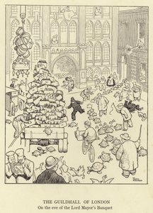 市長の宴会の前夜にロンドンのギルドホール 作： William Heath Robinson