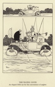 釣り人の便宜のためのエレガントな小さな車、ウォータークーペ 作： William Heath Robinson