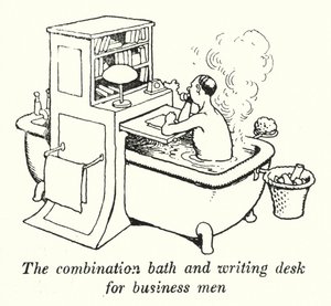 ビジネスマンのためのコンビネーションバスとライティングデスク（リトグラフ 作： William Heath Robinson