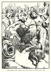 悪魔が元気になって、悪魔が僧侶になっていた（リトグラフ 作： William Heath Robinson