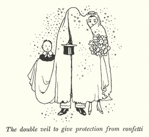紙吹雪を防ぐためのダブルベール（リトグラフ 作： William Heath Robinson