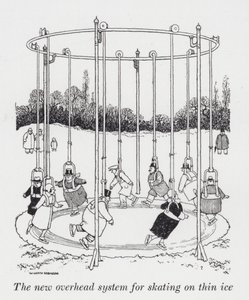 薄氷を踏むような新しいオーバーヘッドシステム（リトグラフ 作： William Heath Robinson