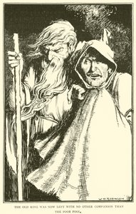 老いた王は今や貧しい愚か者以外の仲間を残されていませんでした 作： William Heath Robinson