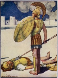 ヘクトルに死の影が降りてきた（カラーリトグラフ 作： William Heath Robinson