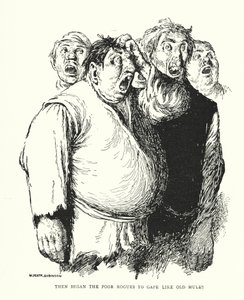 そして、哀れな悪党たちは、年老いたラバのようにうろたえ始めた（リトグラフ）。 作： William Heath Robinson