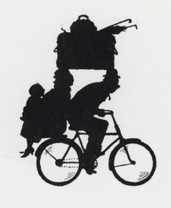 家族で自転車に乗ってツーリング（リトグラフ 作： William Heath Robinson