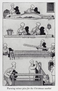 クリスマスマーケットのためにミンスパイを作る（リトグラフ 作： William Heath Robinson