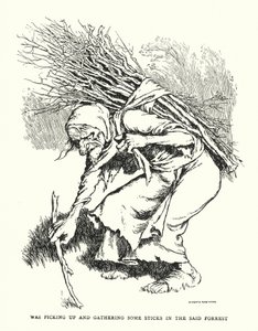 その森の中で棒を拾って集めていた（リトグラフ 作： William Heath Robinson