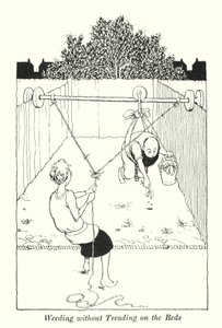 ベッドを踏まずに除草（リトグラフ 作： William Heath Robinson