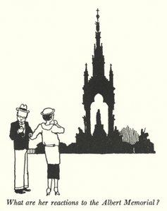 アルバート記念館に対する彼女の反応は？(litho) 作： William Heath Robinson