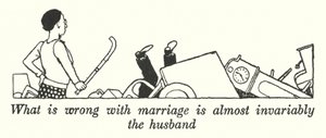 結婚して困るのは、ほとんどの場合、夫である（リトグラフ 作： William Heath Robinson