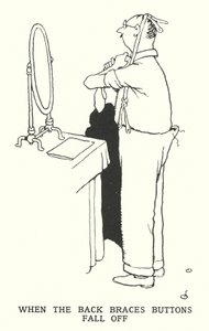 バックブレースのボタンが外れるとき（リトグラフ 作： William Heath Robinson