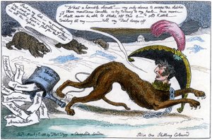 ロシアのクマに追われるコルシカのブラッドハウンド 作： William Helmes