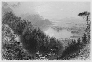 KillarneyのLower and Torc Lakes, from Torc Waterfall (carving) 作： William Henry (after) Bartlett