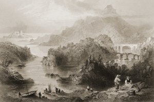 1860年代のジョージ・バーチューによる「アイルランドの風景と古代」からのクロムウェル橋、コーク州グレンギャリフ 作： William Henry Bartlett