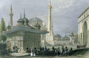 イスタンブールの聖ソフィアの噴水と広場、T。ハイアムの彫刻、1850年頃（アクアチント） 作： William Henry Bartlett