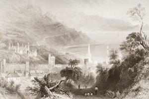 1860年代のジョージ・バーチューによる「アイルランドの風景と古代」からの北アイルランド、アントリム州グレンアーム 作： William Henry Bartlett