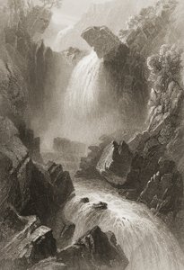 ジョージ・バーチュー著「アイルランドの風景と古代」（1860年代）（彫刻）から、悪魔のグレン、ウィックロー州、アイルランド 作： William Henry Bartlett