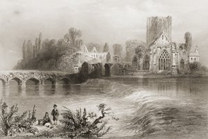 1860年代のジョージ・バーチューによる「アイルランドの風景と古代」からのアイルランド、ティペラリー州ホリクロス修道院 作： William Henry Bartlett