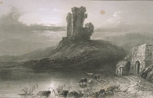 1860年代のジョージ・バーチューによる「アイルランドの風景と古代」からのアイルランド、コーク州キルコルマン城 作： William Henry Bartlett