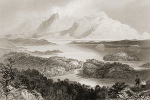 1860年代のジョージ・バーチューによる「アイルランドの風景と古代」からのゴールウェイ州コネマラ、ギャロミン湖 作： William Henry Bartlett