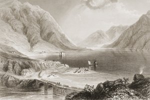 1860年代のジョージ・バーチューによる「アイルランドの風景と古代」からのリーナイン、コネマラ、ゴールウェイ州、アイルランド 作： William Henry Bartlett