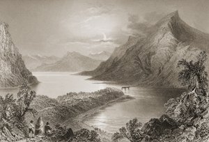 1860年代のジョージ・バーチューによる「アイルランドの風景と古代」からのゴールウェイ州コネマラのイナ湖 作： William Henry Bartlett