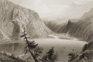 ウィックロー州のルゲラ湖、ジョージヴァーチュー作「アイルランドの風景と古代」1860年代 作： William Henry Bartlett