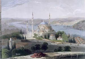 スレイマンのモスクと墓、1850年頃（アクアチント色） 作： William Henry Bartlett