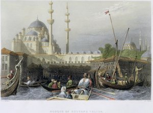 ウィリアムウォリスによって彫刻された、ポートからスルタナヴァリデのモスク、1850年頃（アクアチント） 作： William Henry Bartlett