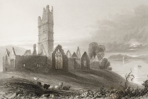 1860年代のジョージ・バーチューの「アイルランドの風景と古代」からのアイルランド、メイヨー郡のモイン修道院 作： William Henry Bartlett