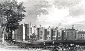 ウィリアム・ワトキンスによって彫刻された、エセックスのチェルムズフォード近くの新しいホール、1832年頃