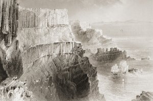 1860年代のジョージ・バーチューによる「アイルランドの風景と古代」からの北アイルランド、アントリム州のジャイアンツコーズウェイの近くにあるプレスキンクリフ 作： William Henry Bartlett