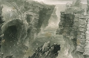 1860年代のジョージ・バーチューによる「アイルランドの風景と古代」からのアイルランド、クレア州キルキーのパフィンホール 作： William Henry Bartlett