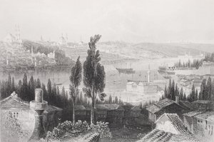 「歴史的肖像画のギャラリー」からのトルコ、ペラのアーセナル、1880年頃出版 作： William Henry Bartlett