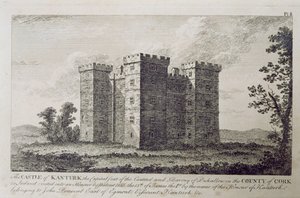 1800年代のアイルランド、コーク州のカントゥルク城、ジョージヴァーチュー著「アイルランドの風景と古代」 作： William Henry Bartlett