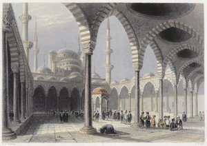 S.フィッシャーによって刻まれたイスタンブールのスルタンアフメットモスクの裁判所、1850年頃（アクアチント） 作： William Henry Bartlett